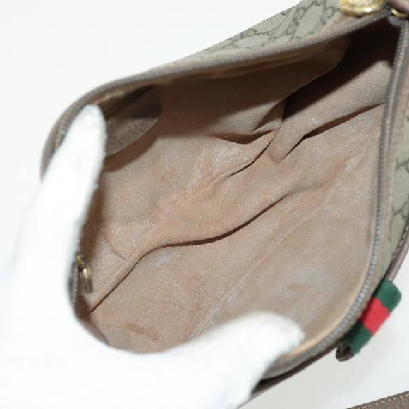 GUCCI GG Canvas Web Sherry Line Shoulder Bag PVC Beige Gold Auth 97156 - Picture 10 of 16